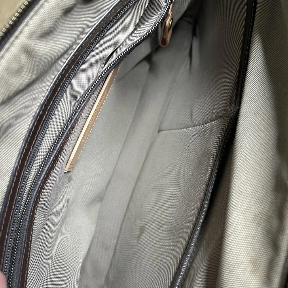TUMI Gray Brown Leather Trim‎ Laptop Briefcase Messenger Business Travel Bag